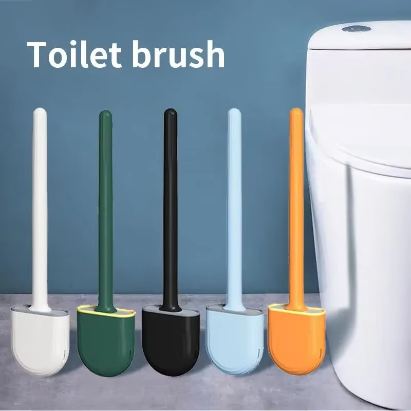 Toilet Brush Holder - Hängende Silikon-Toilettenbürste mit langem Griff, flexibler