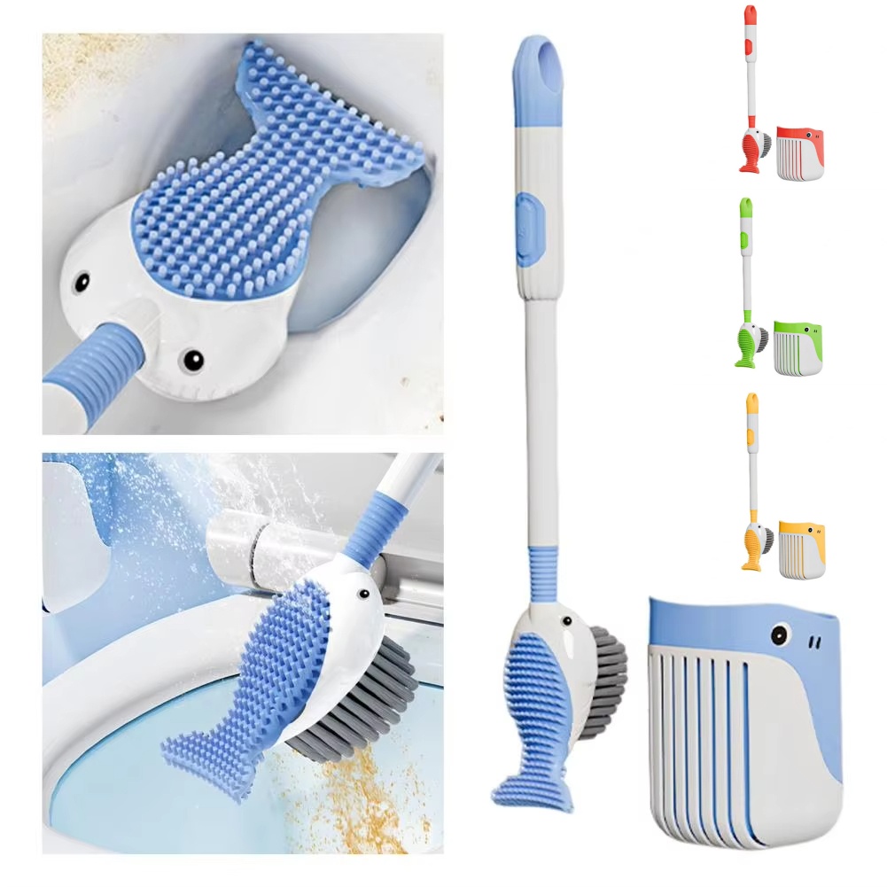 Toilet Brush Holder - Squirt Whale Toilettenbürste, 360-Grad-Reinigungsbürste mit Silikonkopf,