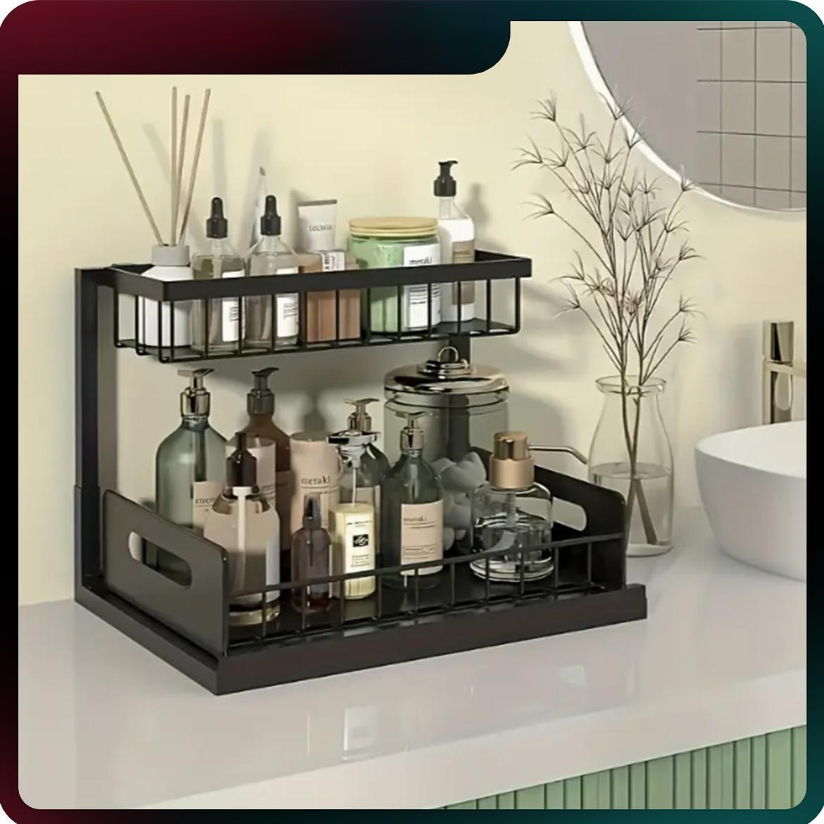 Home Bathroom Organizer - Robuster Ausziehbarer Schrankorganizer Unter-Spüle-Aufbewahrungsregal Metall-Schubladenregal Platzsparer