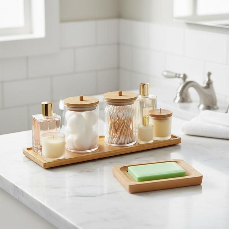 Zara Home Bathroom Set - Badezimmer-Zubehör-Set aus Bambus, 2-teilig - Seifenschale