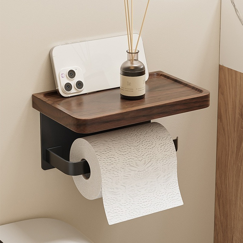 Toilet Paper Holder - Walnussholz Toilettenpapierhalter ohne Bohren, Kreative Wandmontage