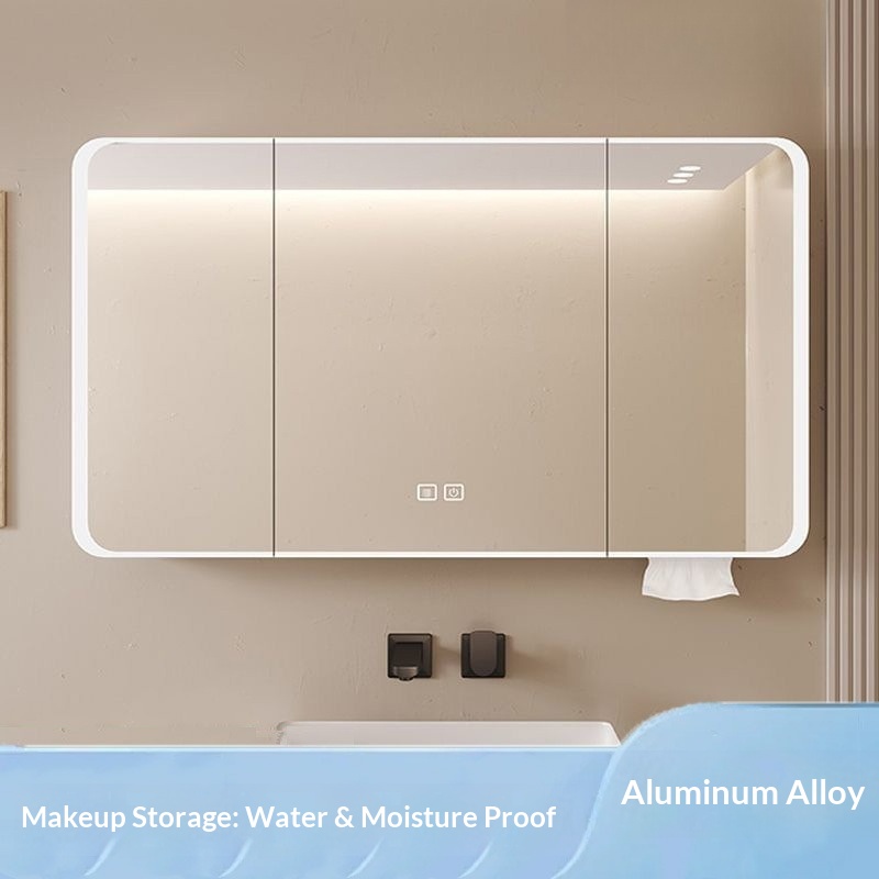 Home Bathroom Cabinets - LED Smart Badezimmer-Spiegelschrank Wandmontiert Beschlagfrei Make-up-Aufbewahrung