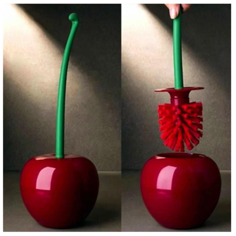 Toilet Brush Holder - 1 niedliches kirschfarbenes Toilettenbürstenhalter-Set, Toilettenbürstenreiniger mit