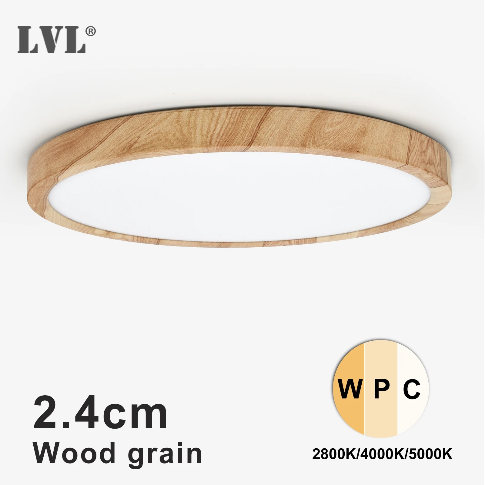 Home Bathroom Colors - LVL LED-Deckenleuchte, Holzmaserung und Weiß, 3-in-1-Beleuchtungsfarben,