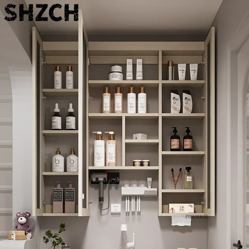 Home Bathroom Cabinets - Moderner, verdickter Badezimmerspiegel mit integriertem Smart-Aufbewahrungsschrank,