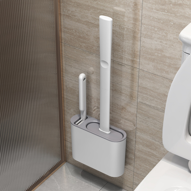 Toilet Brush Holder - Wandmontierte Toilettenbürste mit Halter, Langstielige Silikon-Toilettenbürste