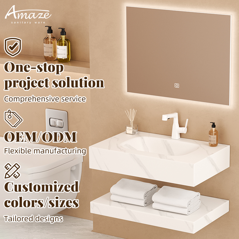 Home Living Bathroom Vanity - Badezimmerschrank Neues Design Schwebender Doppelschichtiger Marmor-Waschtisch
