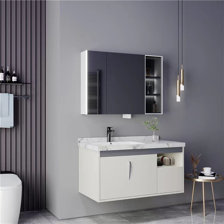 Home Living Bathroom Vanity - Badezimmerschrank Moderner, wandmontierter Waschtisch aus Kunststein