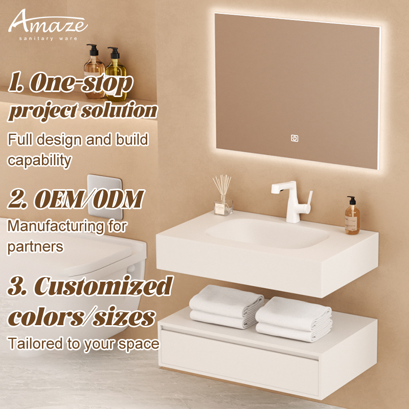 Home Living Bathroom Vanity - Badezimmerschrank im Luxusstil, Anpassbarer Einzelwaschbecken-Badezimmerschrank aus