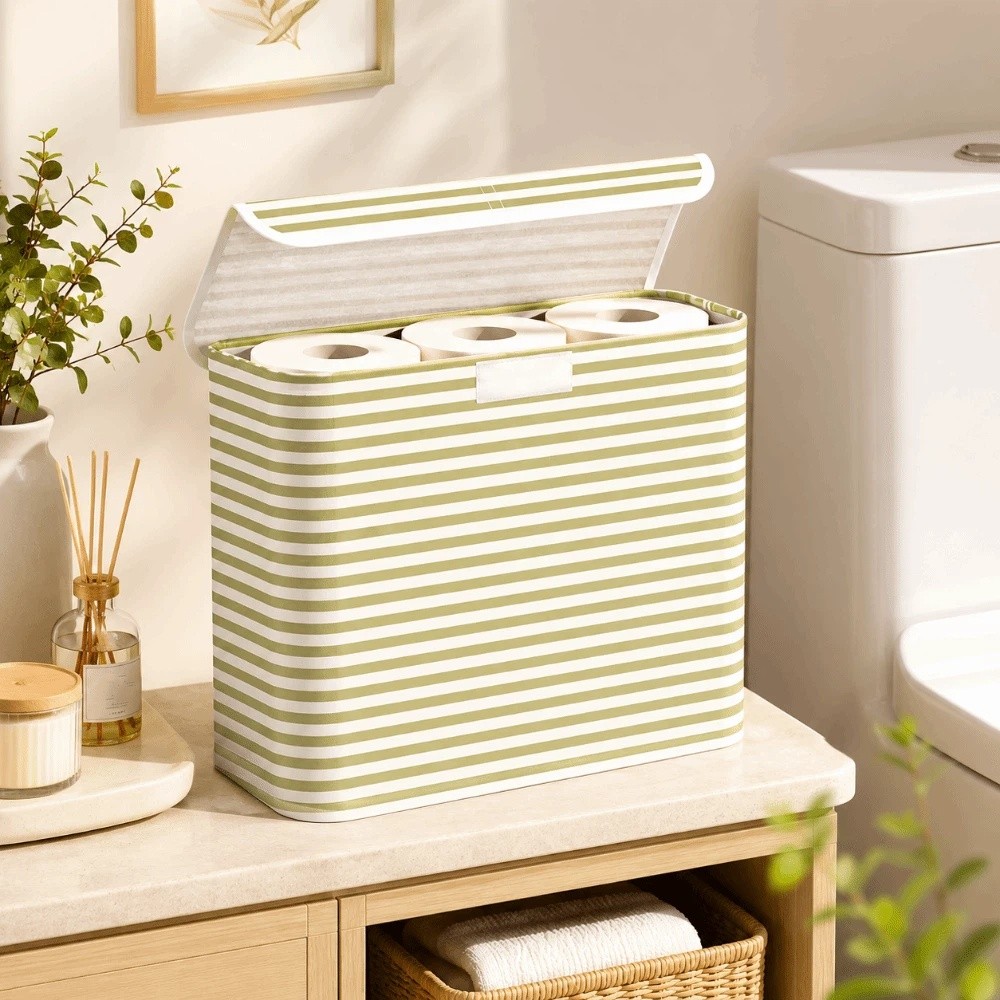 Toilet Paper Holder - Badezimmerzubehör Faltbarer Toilettenpapierhalter mit Deckel Gestreifter
