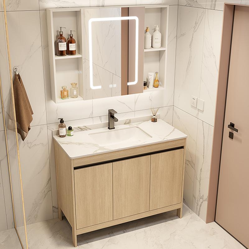 Home Living Bathroom Vanity - Badezimmerschrank Maßgefertigter, bodenstehender Badezimmerschrank mit Keramikwaschbecken