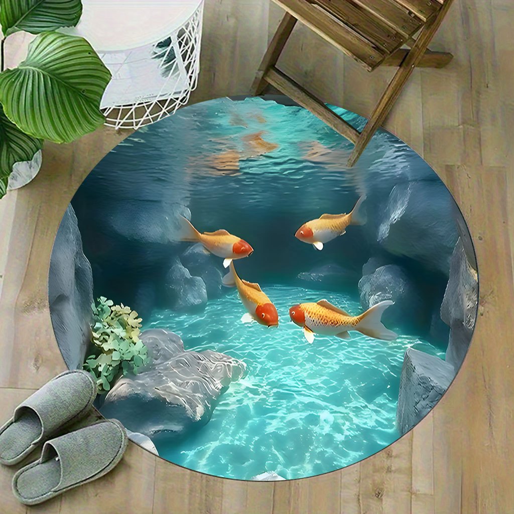 Koi-Fischteich Runder Teppich  – Home Bathroom Scene Bewertung und Preis