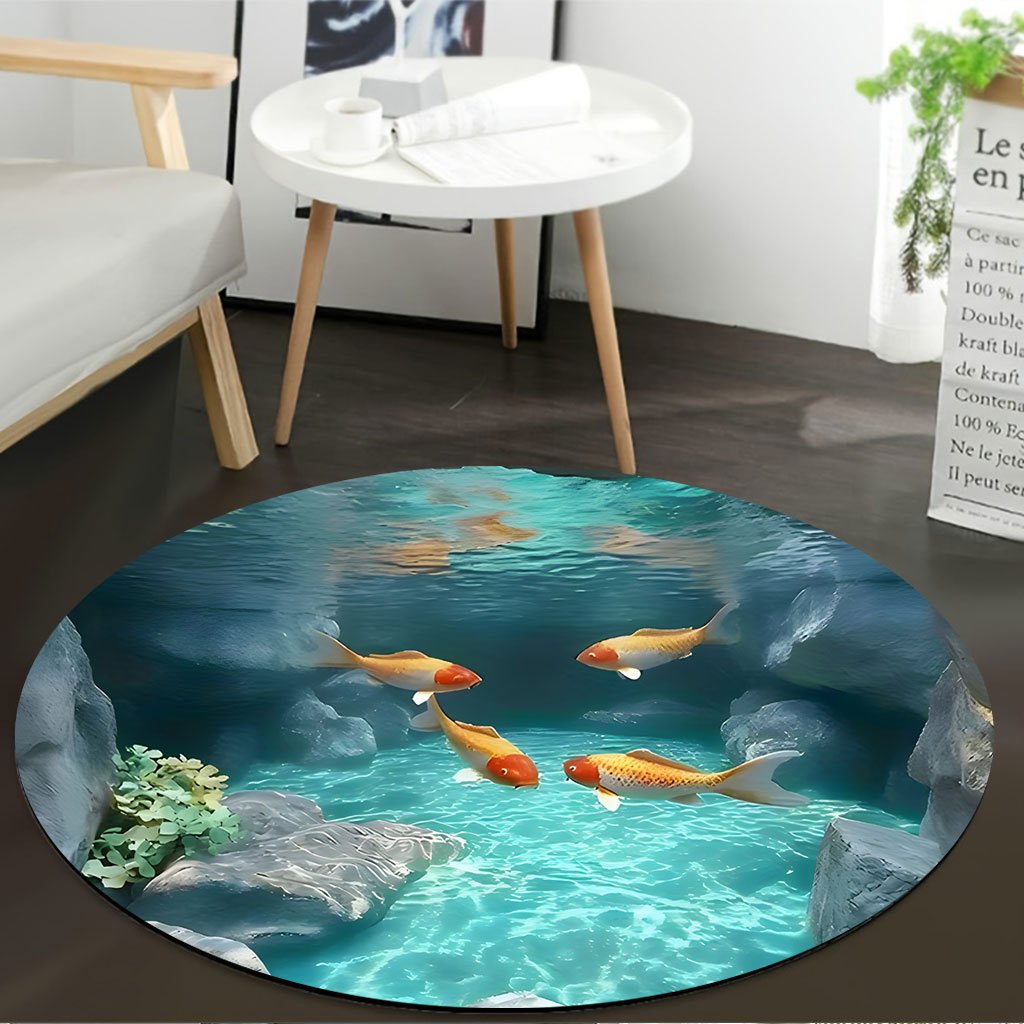 Koi-Fischteich Runder Teppich  – Home Bathroom Scene Bewertung und Preis